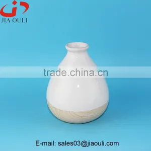 White Glazed With Wooden Bottom Chinese Ceramic Vase for Decoration thumbnail-1