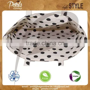 Jute Cotton Polka Dot Print Reversible Tote Bag for Shopping thumbnail-5