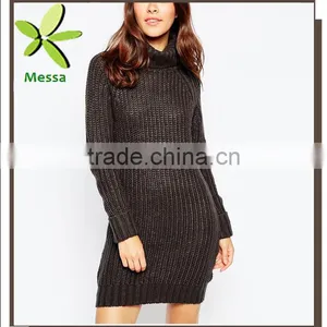 Factory Price High Neck Jumper Dress Women Sweater Knitwear With Long Sleeves thumbnail-1