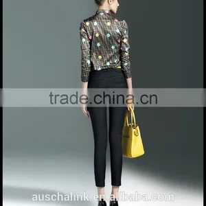 Latest Western Long Sleeve Lapel Print Shirt Design for Women thumbnail-2