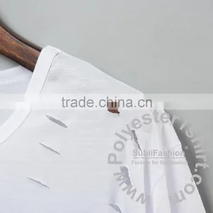 Plain Hip Hop Cut Holes Long T-shirt With Short Sleeves Personalized Rap Music T Shirt Blank Top Tee Sublimation Print Available thumbnail-2