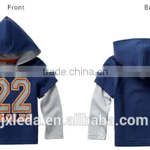 Cheap Wholesale 100% Cotton Children Long Sleeved Color Matching Sleeve Hoodies thumbnail-1