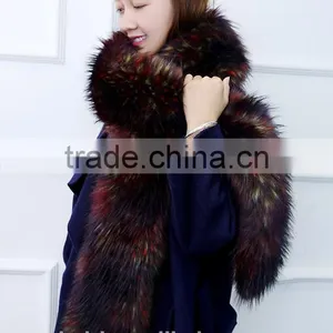 2016 New Fashion Autumn and Winter Womens Faux Raccon Fox Fur Collar Muffler Fur Scarf Faux Long Scarf Cape Winter Scarf thumbnail-6