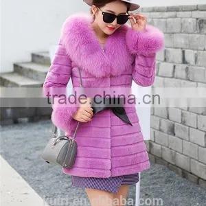 Large Size Real 2016 Winter New Women Fox Fur Collar Rabbit Fur Coat Outwear Female thumbnail-4