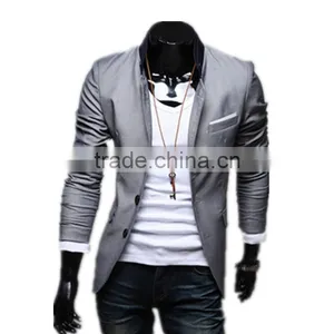 Mens Korean Slim Fit Fashion Blazer Suit Jacket Black Gray Red Size M to 2XL Male Blazers Mens Coat Wedding Dress thumbnail-3