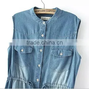 EY0492A 2015 New Desgin Women Pure Color Sleeveless Collar Cowboy Dress thumbnail-3
