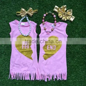 Baby Girls Summer Dress Pink Best Friend Dress Girls Sister Dress Girls Tassel Dress With Accessories thumbnail-1