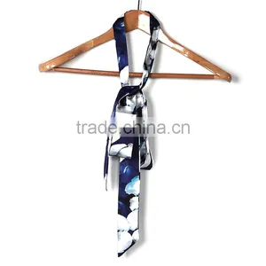 Chiffon Multifunction Skinny Scarf White Navy Blue Flower Choker thumbnail-2