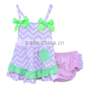 Back to School Girls Outfits Wholesale Sleeveless Bow Romper Sets for Baby Girls thumbnail-1