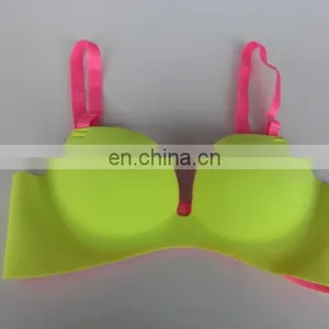 Women Sexy Contrast Color Green Seamless Brassiere and Pink Strap Trade Assurance Supplier thumbnail-1