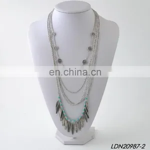 Bohemian Layered Turquoise and Leaves Pendant Necklace Fashion Gold Necklce and Silver Necklaces thumbnail-4