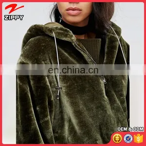 Garment in China Women Khaki Oversized Hoodie Coat In Faux Fur thumbnail-3