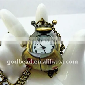 W199 Wholesale Antique Brass Bronze Pocket Watch Chain Charm Pendant Watch Necklace Nickel Free Lead Free thumbnail-1