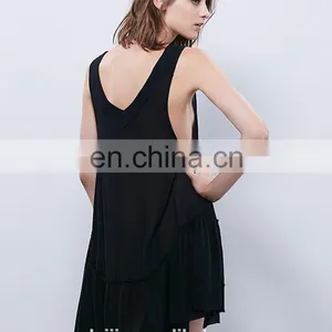 High Quality Deep v Neck Little Black Dress, Woman Sleeveless Mini Dress thumbnail-6