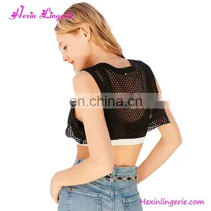 Wholesale Women Black Mesh Two Piece Yoga Running Sport Bra Women thumbnail-2