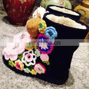 Aidocrystal Warm Ladies Black Boots Fashion DIY Knitting Flower Shoes 2016 Winter Woman Boots thumbnail-4