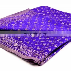 Designer Banarasi Handloom Satin Art Silk Sari With Light Gold Zari Work thumbnail-1