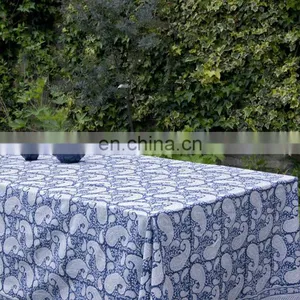 Hand Printed Cotton Table Cloth Floral Table Linen thumbnail-1