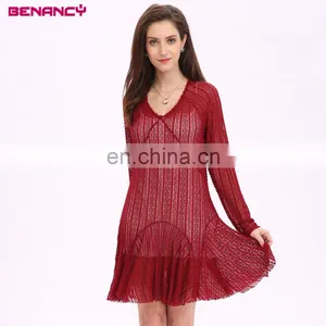 2017 New Full Sexy Burgundy Color Lace Party Dress for Mature Woman thumbnail-2