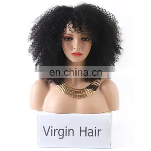 Top Selling 100% Virgin Unprocessed Brazilian Hair Natural Color Short Afro Kinky Lace Human Hair Wigs thumbnail-1