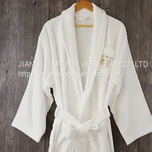 Shawl Collar Bathrobe 100% Cotton White Robe With Embroidery thumbnail-3