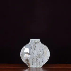 Marble Applique Countryside Style Flat Grey Gold Ceramic Vase For Coffee Shop Decor thumbnail-1