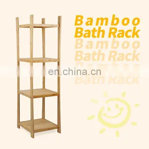 Deluxe 4-Tier Shelf Bamboo Freestanding Bathroom Towel Organizing Shelf thumbnail-2