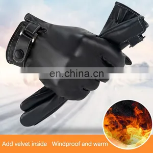 Waterproof Velvet Thick Warm Cycling Women Motorcycle Gloves Winter Touch Screen Men Sport Leather Gloves thumbnail-4
