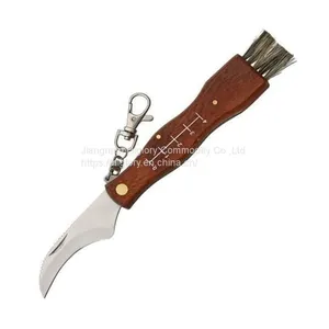 Best Selling High Quality Custom Picking Cutting Outdoor Pocket Knife Wooden Handle Mushroom Knife With Brush thumbnail-2