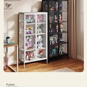 Contemporary Glass Curio Cabinet for Home Gallery, 10cm Tall Feet Design Metal Frame Display Case With 3C Safety Glass & High Quality Lock thumbnail-3