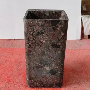 Cuckoo Red Marble Free Standing Pedestal Sink Polished Natural Stone Basin Factory Direct Custom Size for Hotel Villa Home thumbnail-2