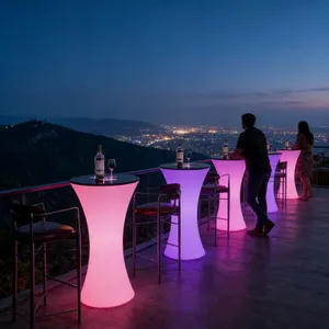 Modern Plastic High Top LED Illuminated Bar Table for Club Mall Restaurant Home Bar Kitchen Use thumbnail-3