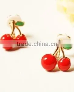 Red Cherry Earrings Agate Cherry Earrings Beaded Cherry Earrings thumbnail-1
