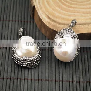 LFD-003P Wholesale ~ Water Drop Pearl Pave Rhinestone Charms Pendants For Necklace Jewelry Finding Gift thumbnail-1