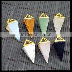 LFD-0043P ~ Gold Plated Rose Quartz , Amethyst Agate Pyramid Reiki Charm Beads Gem Stone Crystal Pendants Jewelry Finding thumbnail-2