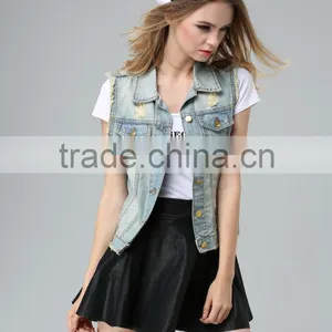 2016 High Quality New Fashion Europe America Denim Vest Wholesale Price thumbnail-3