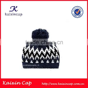 Customized White Stripes Knitted Beanie Hat With Pom thumbnail-1