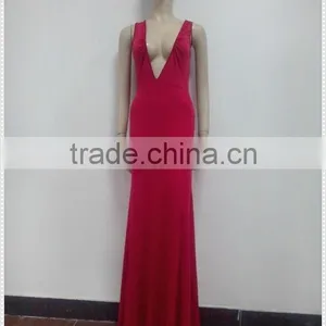 Custom Made Women Deep V Neck Red Long Maxi Dress thumbnail-5