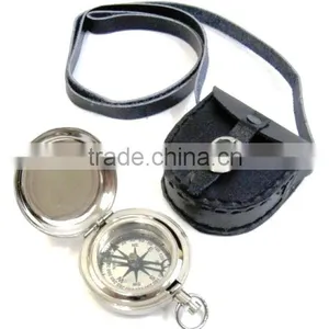 Nautical Antique Brass Pocket Compass/Pendant Compass With Leather Case 13477 thumbnail-1