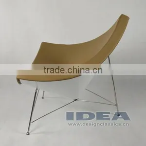Replica Coconut Chair - White Gloss Fiberglass Shell - Beige Leather thumbnail-3