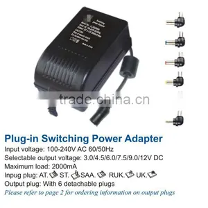 PLUG-IN AC/DC ADAPTER 2000mA With SAA UK Input Plug Switching Supply thumbnail-1