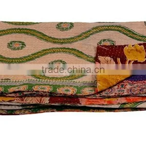 Reversible 100% Cotton Quilt Blanket Ethnic Throw Sari Quilt Wholesale 100 Pcs Lot thumbnail-1