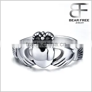 Stainless Steel Wedding Rings Men Women Claddagh Ring Ireland Heart Crown thumbnail-1
