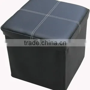 Cheaper! Black PVC Leather Foldable Storage Ottoman thumbnail-1