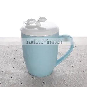 400ml 14oz Ceramic Coffee Mug With Lid Solid Color Tea Cup With Cover Solid Color Factory Directly Sale thumbnail-2