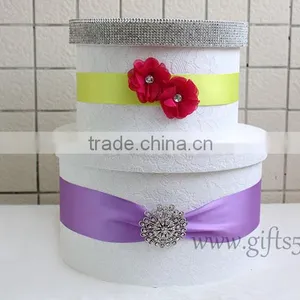 Elegant Handmade Round White Wedding Card Box With Red Flowers thumbnail-1