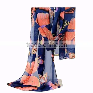 2016 New Fashion Women Lady Winter Classic Butterfly Print Shawls Scarf Scarves Chiffon Soft Long Scarf thumbnail-4