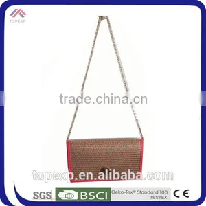 Mini Shoulder Bag Straw Bag With Long Gold Chain thumbnail-2