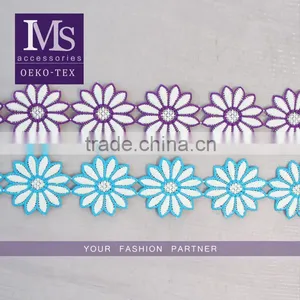 New Arrival 5cm Width Polyester Embroidery Lace Flower for Dress thumbnail-1