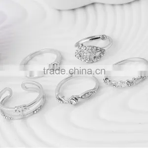 Crystal Gold/silver Plated Dubai Rings Jewelry 5pc Ring Knuckle Set thumbnail-3